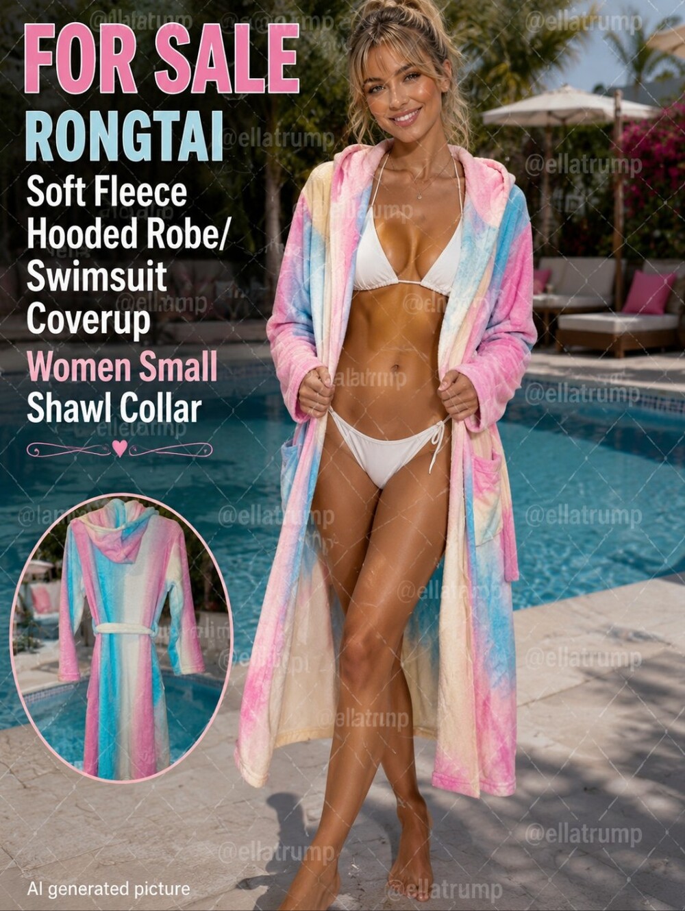RONGTAI Soft Fleece Hooded Robe/Swimsuit Coverup Women Small Shawl Collar
